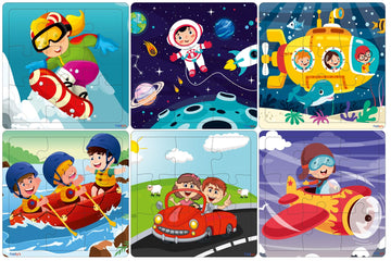 Fiddlys Wood Jigsaw Puzzles For Kids & Children -9 Pieces Age 3+ (Travel & Adventure (Pack Of 6))