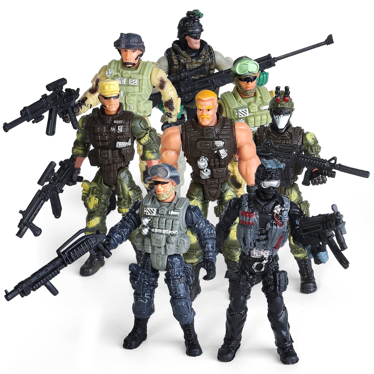 8-Pack Military Toy Soldiers Action Figures Playset  US Army Men and SWAT Team with Military  Accessories for Kids Boys Girls