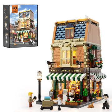 Funwhole Book-Cafe Lighting Building-Bricks Set - City Town Coffee House Led Light Modular Construction Building Model Sets 1718 Pcs For Adults And Teen