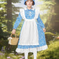SOMSOC 5 Pack Colonial Girl Dress Costume Set Pioneer Floral Dress with Apron Bonnet Socks Flower Basket for Historical Play