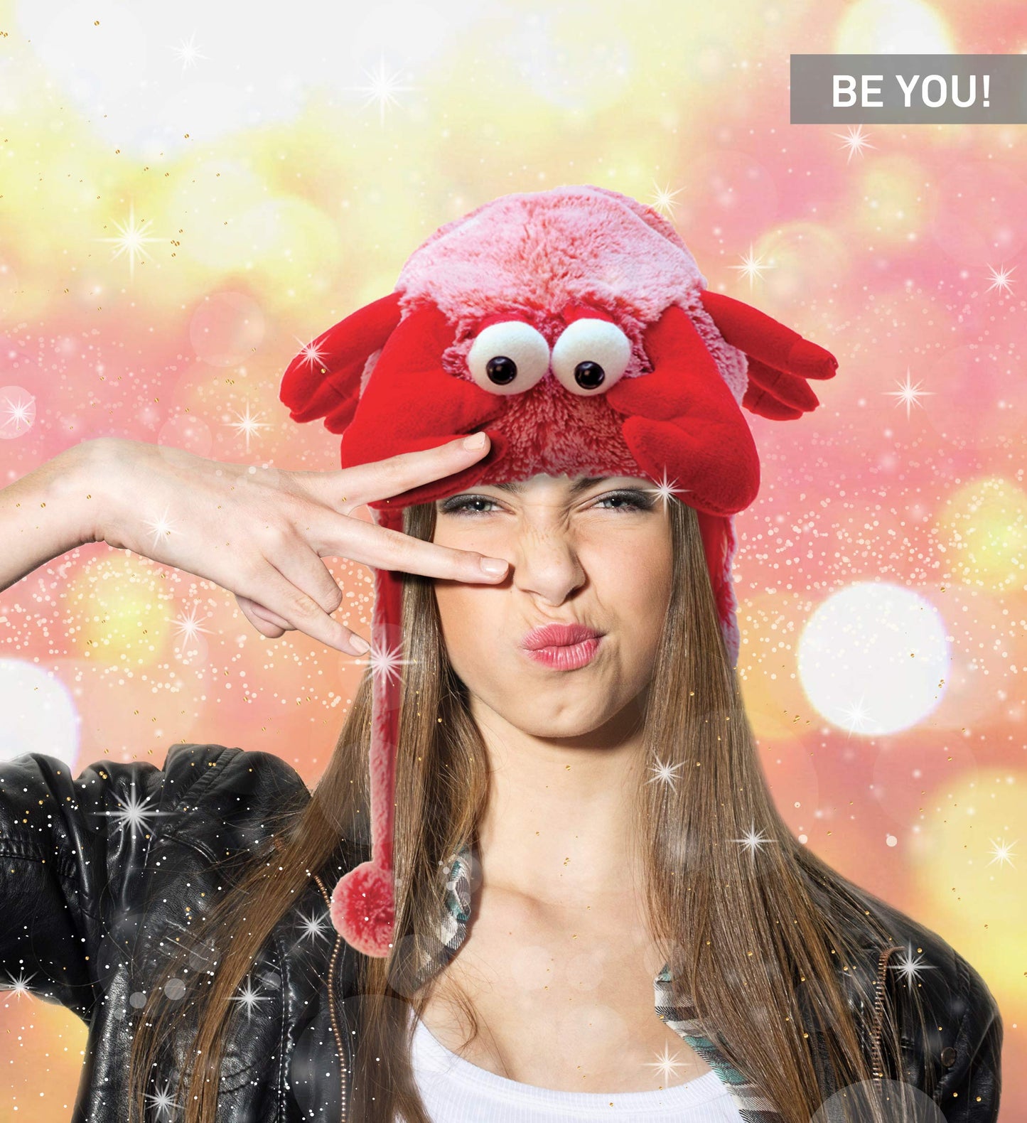 Puzzled Red Lobster Plush Hat - Super Soft and Cozy Fleece Hat With Ear Flaps, Funny Party Costume Toy for Kids & Teens - One Si