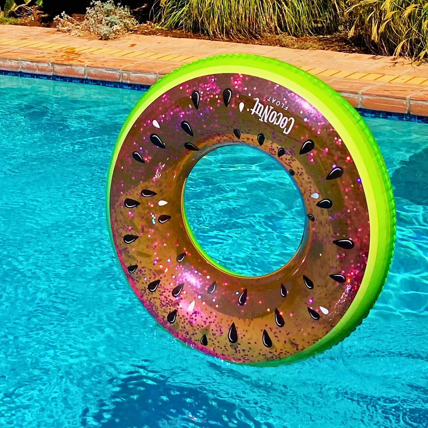 CocoNut Float Juicy Watermelon Glitter Pool Float - Inflatable Ring Float - Durable Long Lasting 3.5 Foot Lounge Tube and Water