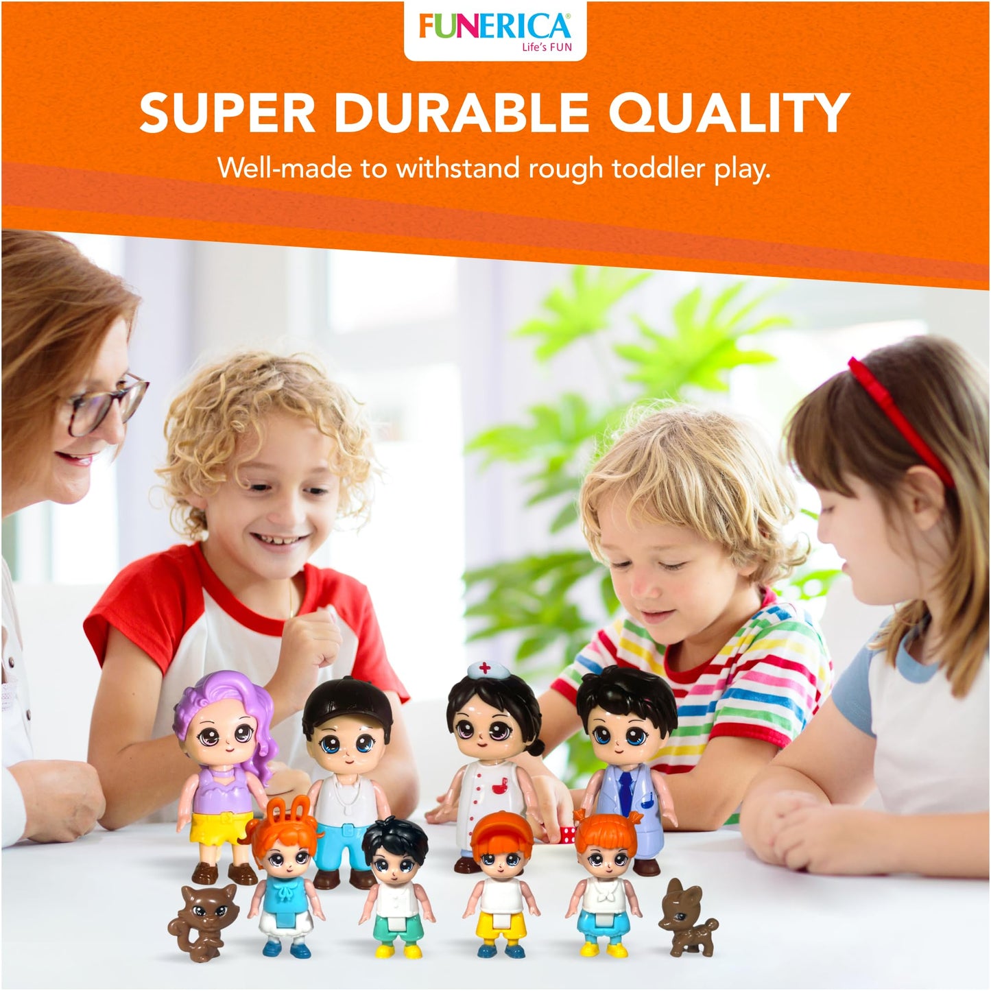 Funerica Dollhouse People Figures Playset - Adorable Dollhouse Family Members With Pets, Doctor, And Nurse. Little People Figures Doll House Accessories Toys