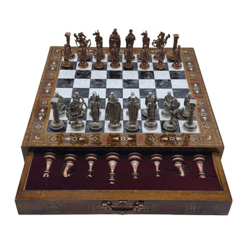 15 Handmade Chess Set With British Army Metal Chess Pieces, Luxury Storage Chess Board, For All Ages, Ideal For Father, (Walnut)