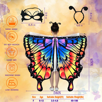 Whiteuniqoon Butterfly Costume Halloween Costumes For Girls Kids, Butterfly Wings Costume Cape Shawl For Girls Fairy Wing (011)