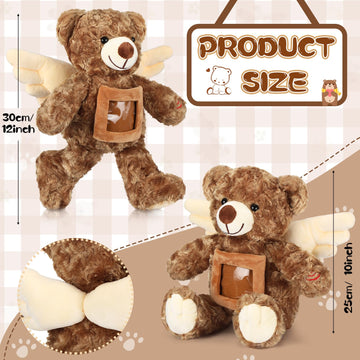 Leyndo Angel Remembrance Bear Plush Stuffed Animal With Recorder 12 Inch Voice Recording Dolls With A Picture Frame Memorial Toy For Family Baby Shower Birthday Party Gifts(Dark Brown)