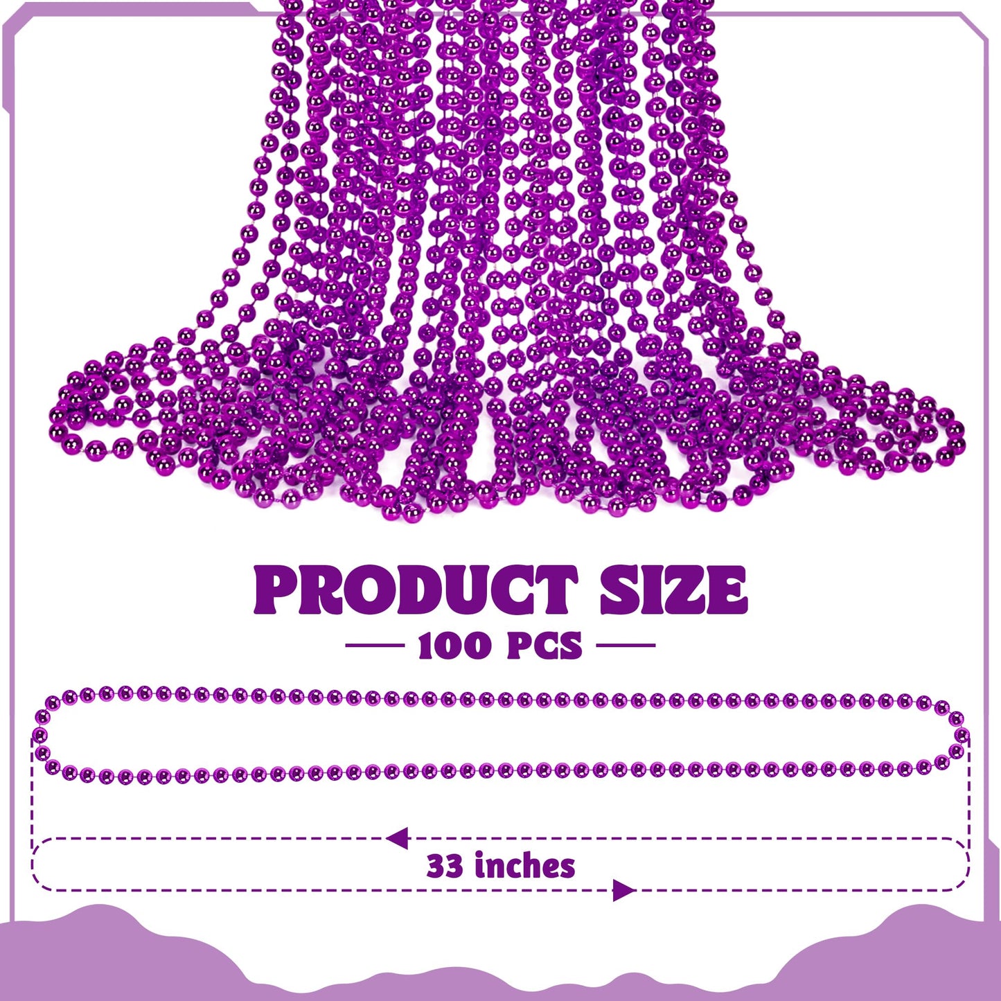 100 Pcs Purple Beads Necklaces, Mardi Gras Beads Necklaces, 33'' Round Beaded Bulk Parade Throw Accessories Set, Beads Necklaces