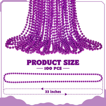 100 Pcs Purple Beads Necklaces, Mardi Gras Beads Necklaces, 33'' Round Beaded Bulk Parade Throw Accessories Set, Beads Necklaces
