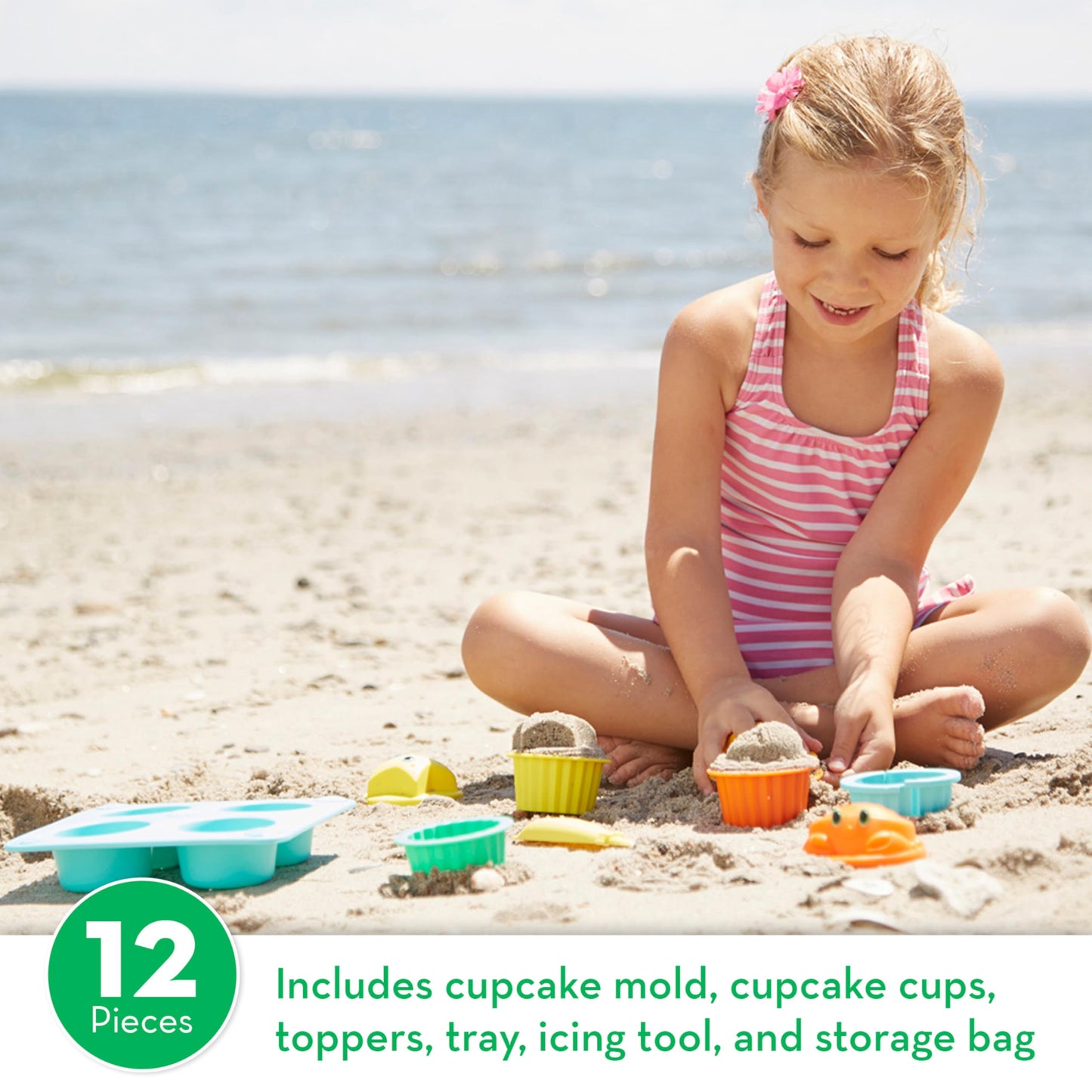 Melissa & Doug Seaside Sidekicks Sand Cupcake Play Set - Beige, Toddler Beach Toys for Ages 3+, Model 6431