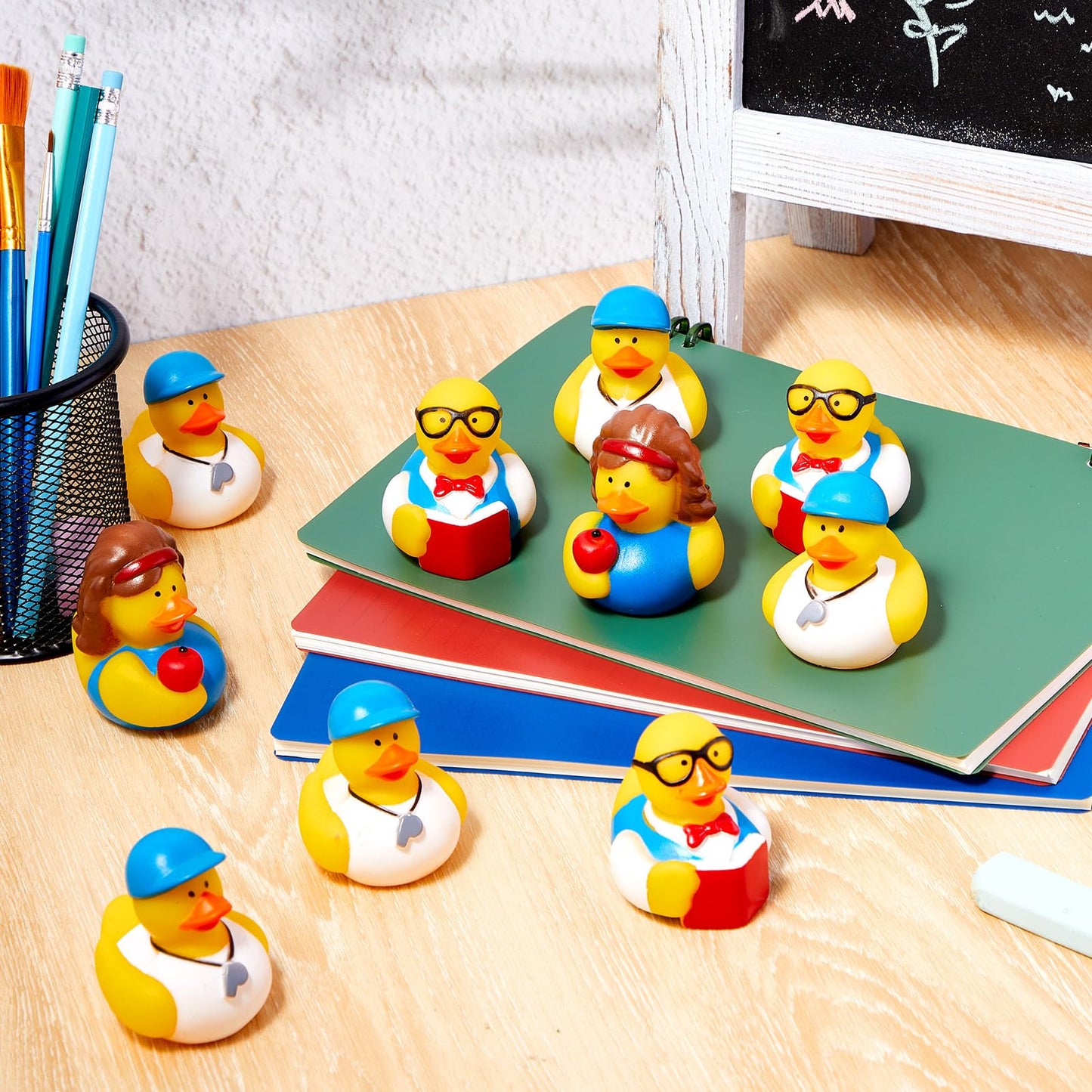 Deekin 48 Pcs Teacher Themed Party Favors Rubber Ducks 2 Inch School Educator Events Award Gifts for Teacher Appreciation Cute I