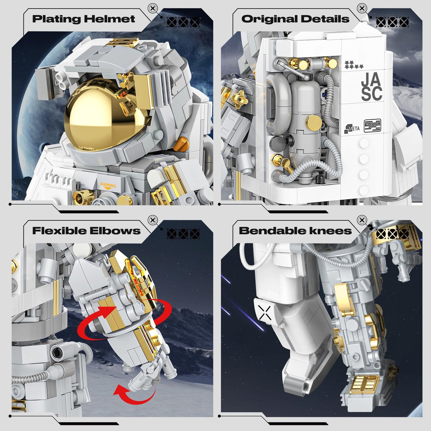FarBlocked Astronaut Building Block Set - 966Pcs Flexible Space Explorer Toy for Ages 12+, Made of Acrylonitrile Butadiene Styrene