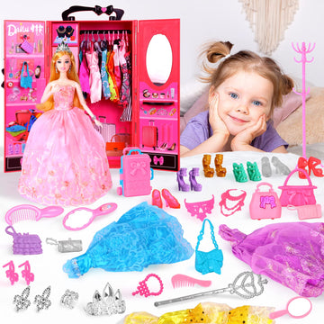 Ucanaan Girl Doll And Closet Set With Doll Clothes And Accessories Items Including Fashion Dolls, Dressand Many Other Accessories (Refer Picture Shows),Best Gitfs For Girls Christmas Birthday