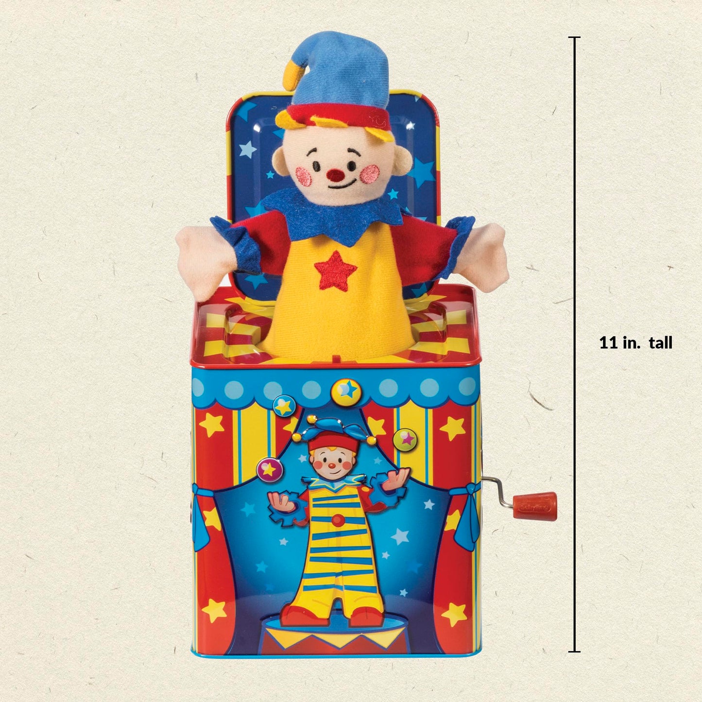 Schylling Silly Circus Jack in the Box - Classic Childrens Musical Toy - Colorful Embossed Tin Box and Friendly Plush - Age 18
