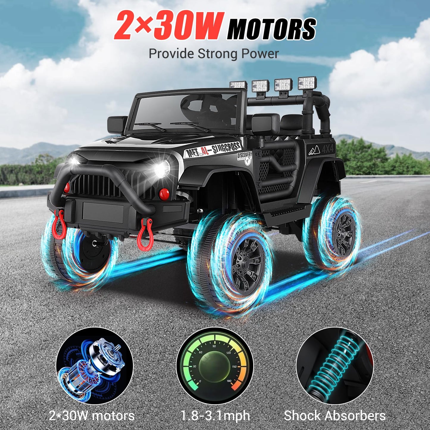 Hikole 12V Electric Car for Kids to Drive  Battery Car for Kid  Kids' Electric Vehicles  Powered Wheels with Remote  Bluetooth Music Dual Steering Shock Led Lights Safety Belt for Boy Girl 1 Seater