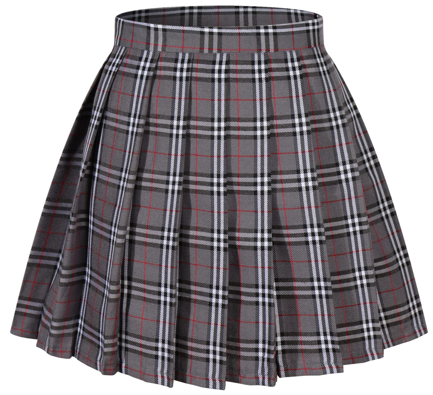 Girl'S School Uniform Plaid Pleated Costumes Skirts (M, Grey Mixed White)
