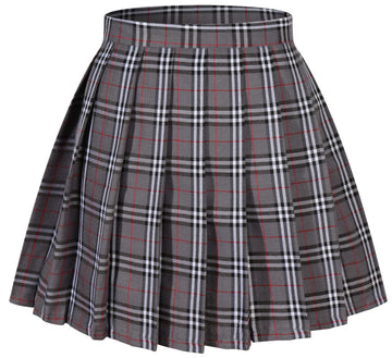 Girl'S School Uniform Plaid Pleated Costumes Skirts (M, Grey Mixed White)