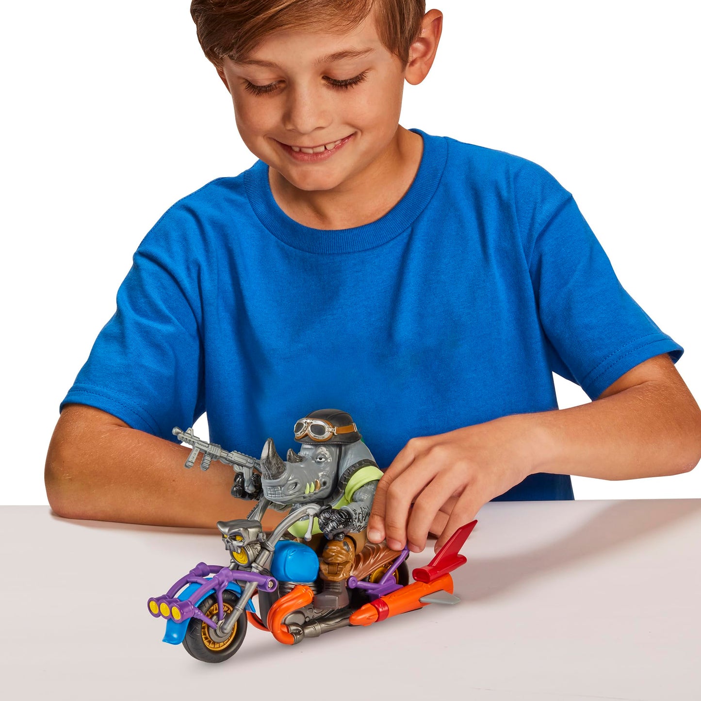 Teenage Mutant Ninja Turtles Chopper Cycle with Exclusive Rocksteady Figure, Plastic, Multicolor, Model 84303