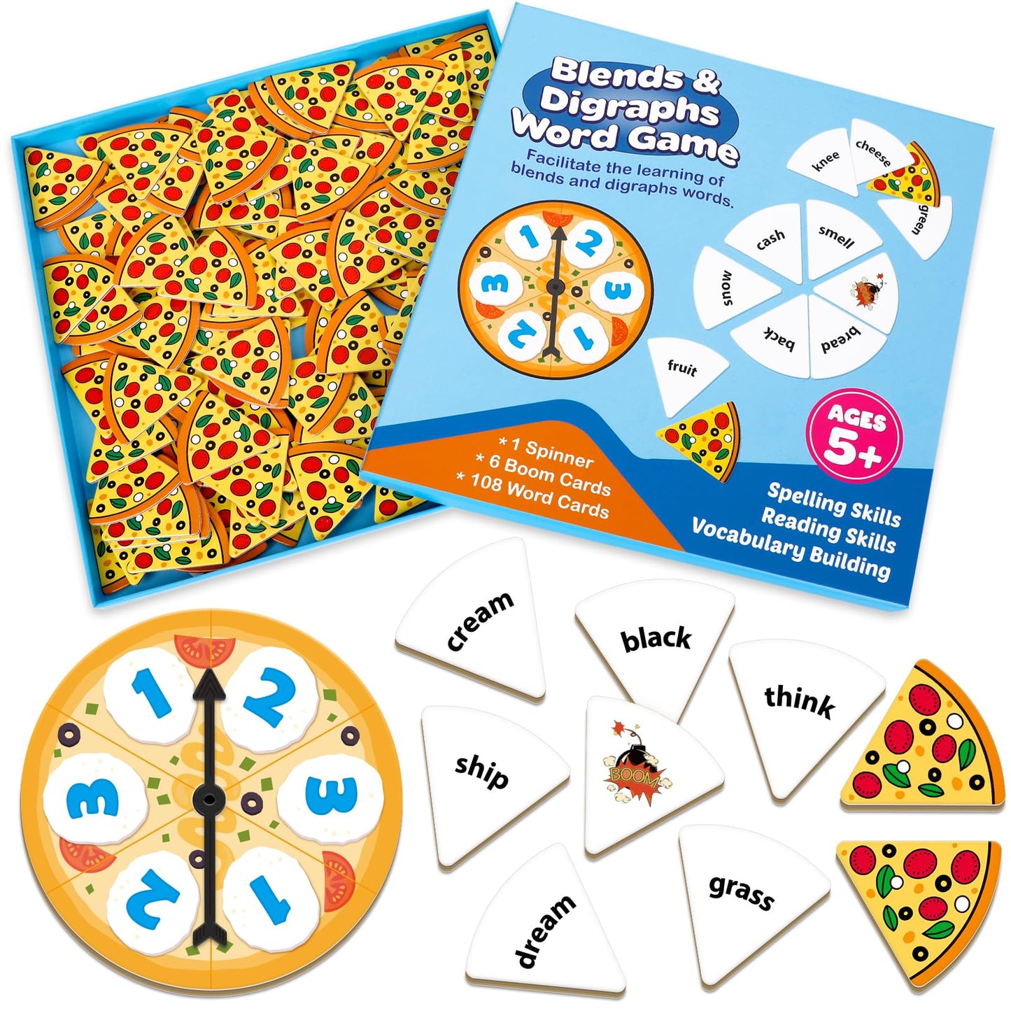 Kasfalci Blends & Digraphs Word Games,Phonics Games,Flash Cards,Speech Therapy Toys For Toddlers Kids,Learn To Read,Reading Lear