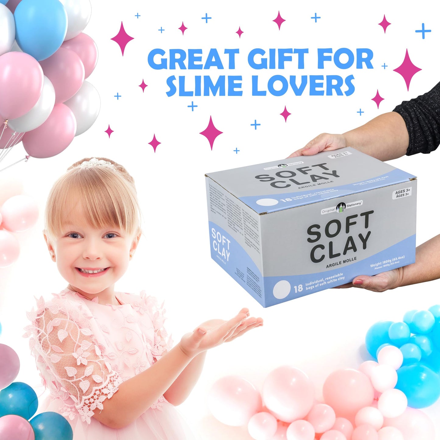 Original Stationery Soft Clay for Slime, XL White Modeling Clay for Art Crafts & Slime Fun, Add to Glue & Shaving Foam to Make B