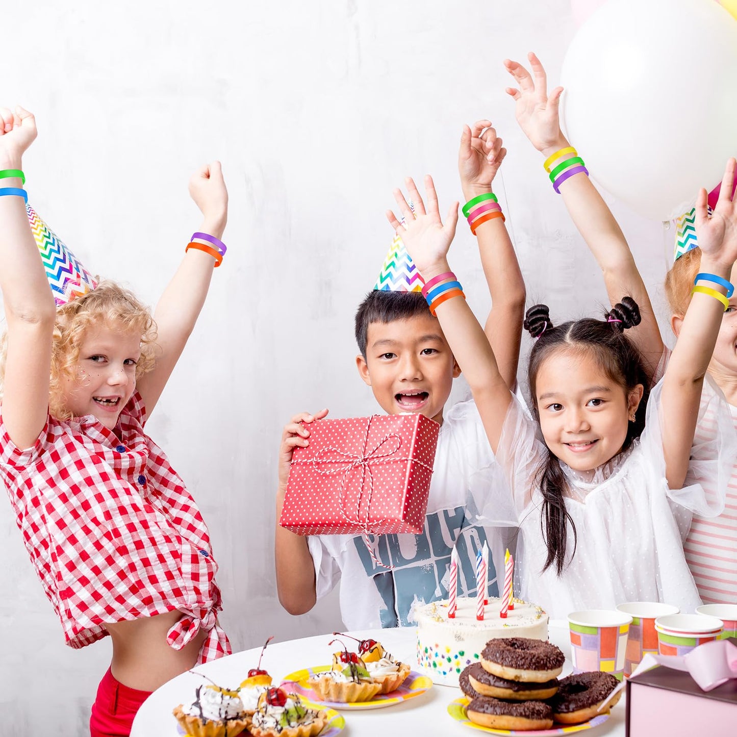 Libima 240 Pcs Neon Silicone Bracelet Bulk Color Wristband Rubber Bracelet for Valentines Day Party(0.47 Inch Width,Cute Color)