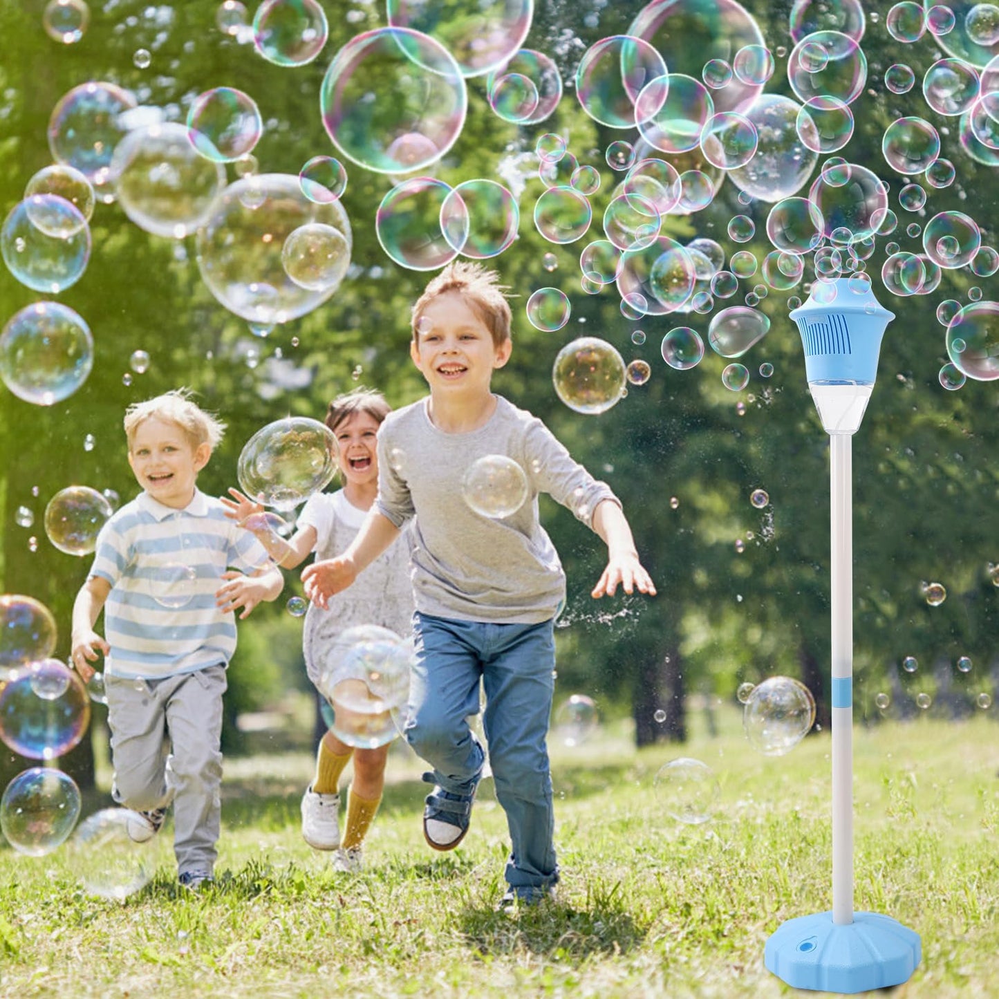 AIERSA Bubble Machine Automatic,Height 47 Inches Vertical Bubble Machine for Parties, Outdoor Battery Bubble Maker with Lights,B