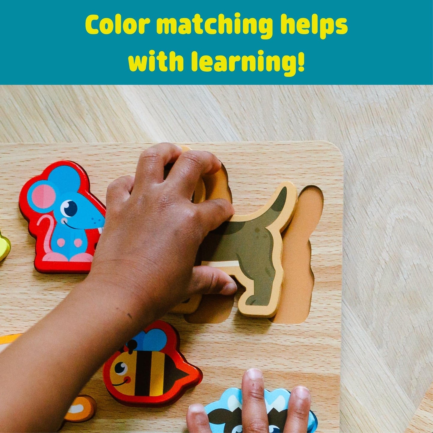 Chuckle & Roar Jigsaw Wooden Puzzles 2 Pack - Shapes & Animals - Educational for Toddlers 3+ - 13.25"x9.25" & 10.25