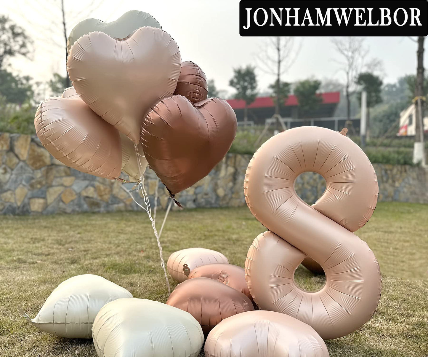 Jonhamwelbor 40 Inch Light Brown Number 8 Balloon Caramel Large Big Giant Helium Mylar Foil Number Balloon With Heart Balloons F