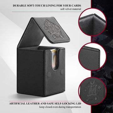 Tcguard Card Deck Box For Mtg Card Storage Box Holds 100 Plus Single Sleeved Cards, Microfiber Lining And Leather Card Box Compatible With Trading Card Games Tcg, Yugioh Cards, Etc.(Vertical-Black)