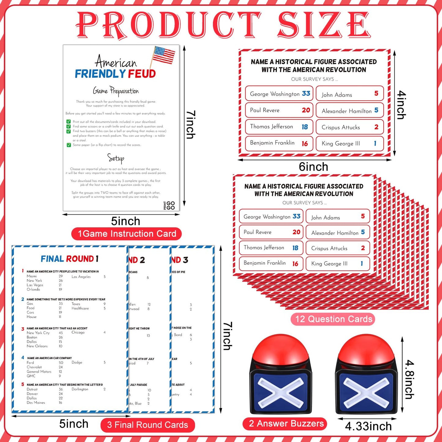 Syhood 4th of July Friendly Feud Game with Answer Buzzer  Patriotic Independence Day Feud Party Game  Fun Family Trivia Quiz Night for Party Office mature-themed Groups(Independence Day)