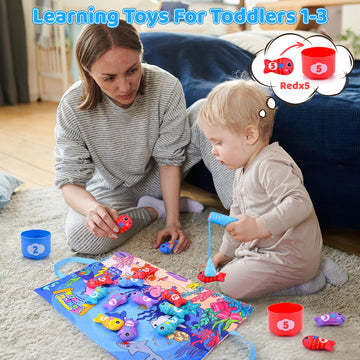Aranee Toddler Montessori Toys For 1 Year Old Boy & Girl, Fishing Game For Toddlers With Stacking Cups Number Counting, Color So