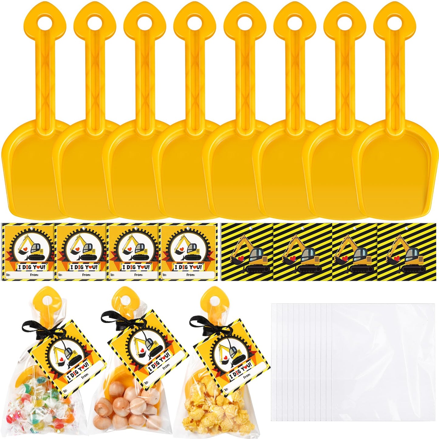Capoda 30 Sets Back to School Gifts for Students Construction Party Plastic Shovel I Dig You Cards with Clear Cellophane Bags fo