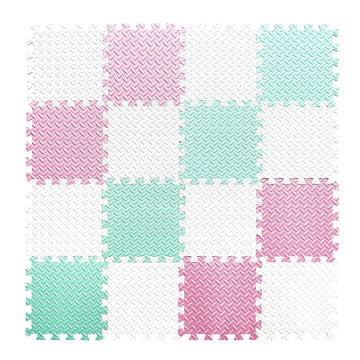 Tamiplay 16 Tiles Foam Play Mat, 0.4 Inch Thicked Interlocking Floor Mats With Solid Colors, Squares Baby Play Mat, Eva Foam Puzzle Floor Mat Foam Mats For Kids, Baby, Toddlers(White/Pink/Bean Green)