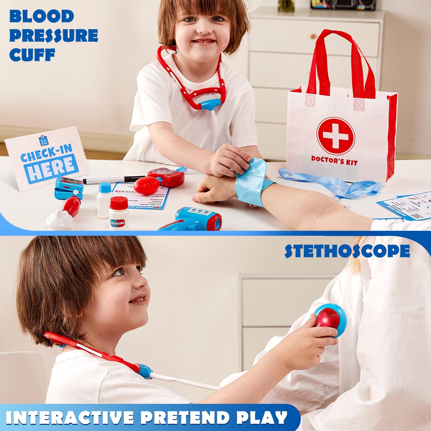 Play-Act Kids Doctor Kit,16-Piece Pretend Play Medical Kit with Bag, Doctor Role Play Set, Realistic Medical Toy, Reusable Recor