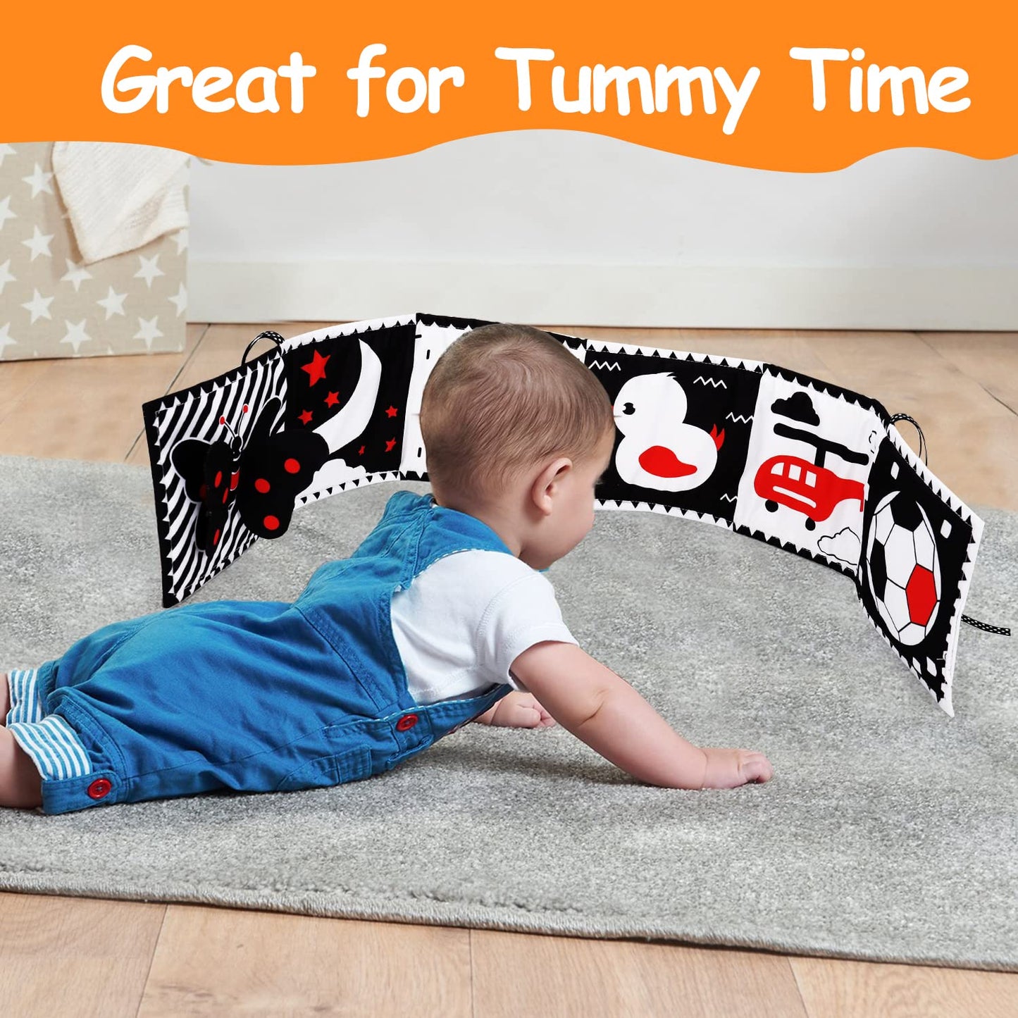 Thremhoo Black and White High Contrast Baby Toys Soft Book for Newborns, Tummy Time & Sensory Crinkle Toys, 0-12 Months, Medium