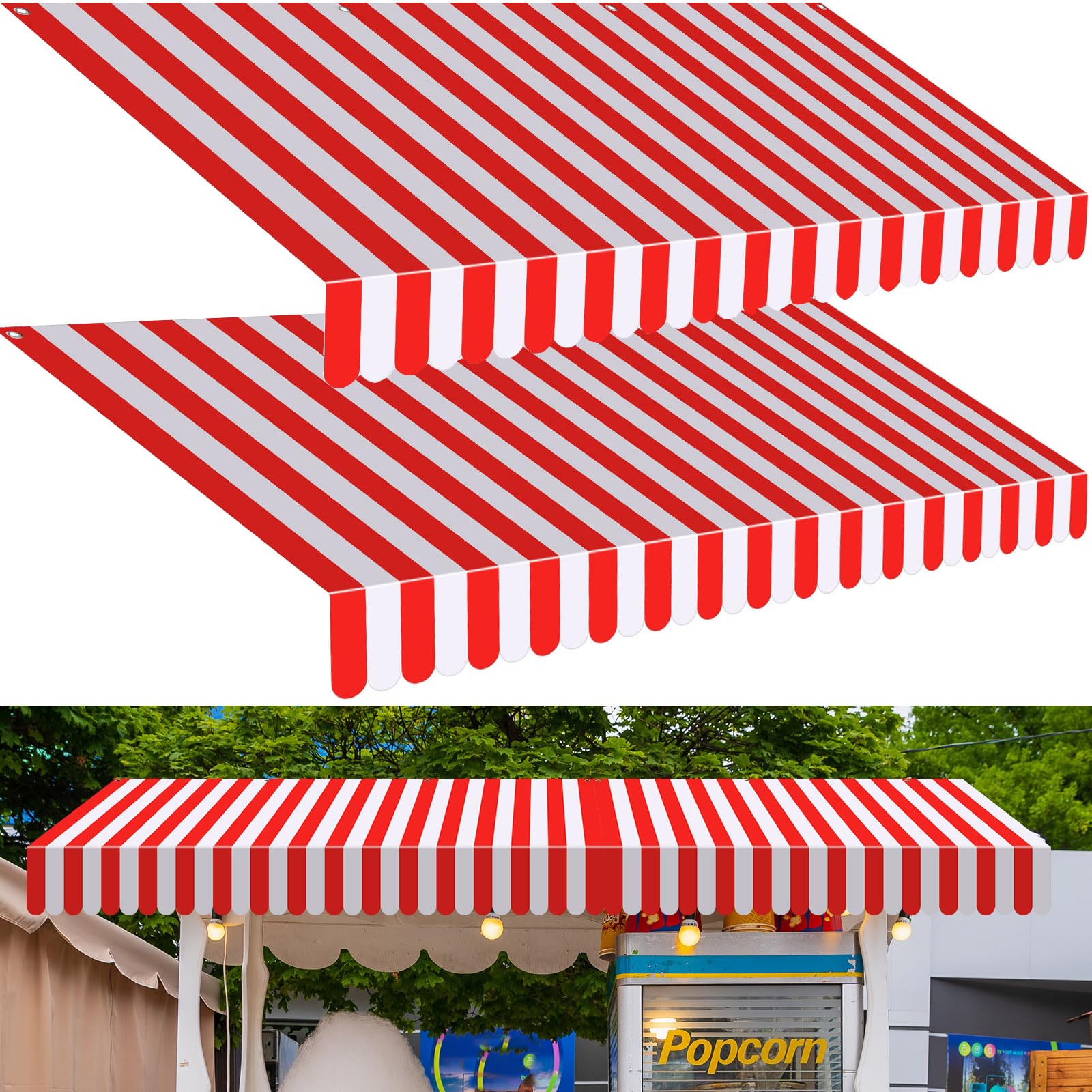 Preboun 2 Pcs Carnival Tent Circus Carnival Hanging Decorations 27.6x59 Circus Awning Decoration Red and White Awning Wall D