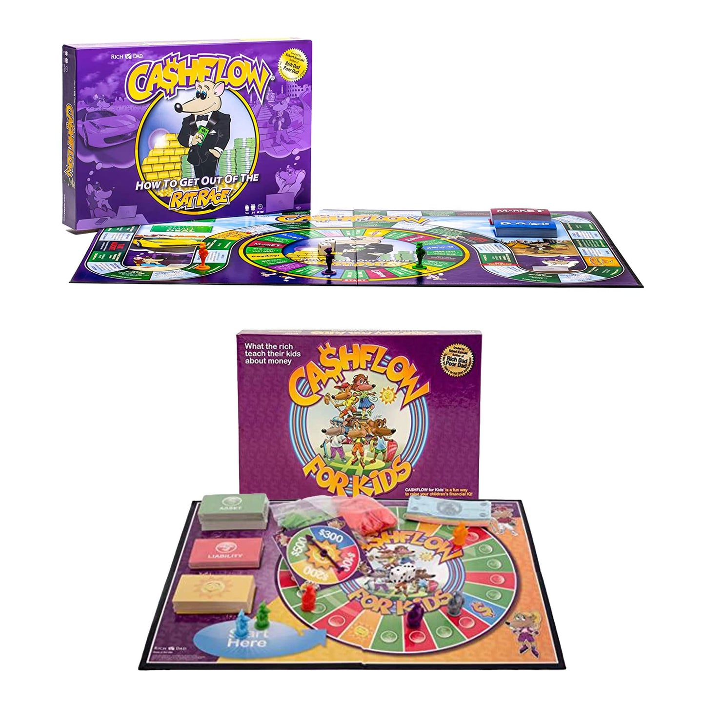 Rich Dad CASHFLOW How to Get Out of The Rat Race Strategic Investing Educational Board Game for Family Financial Literacy  mature-themed and Kid Version