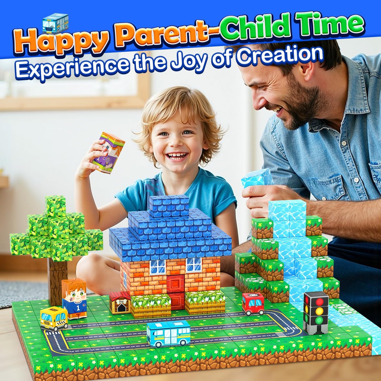100PCS Magnetic Blocks - Build Mine Magnet World Road Set, Magnet Building Blocks Toddler Toys Creative Kids Games, STEM Sensory