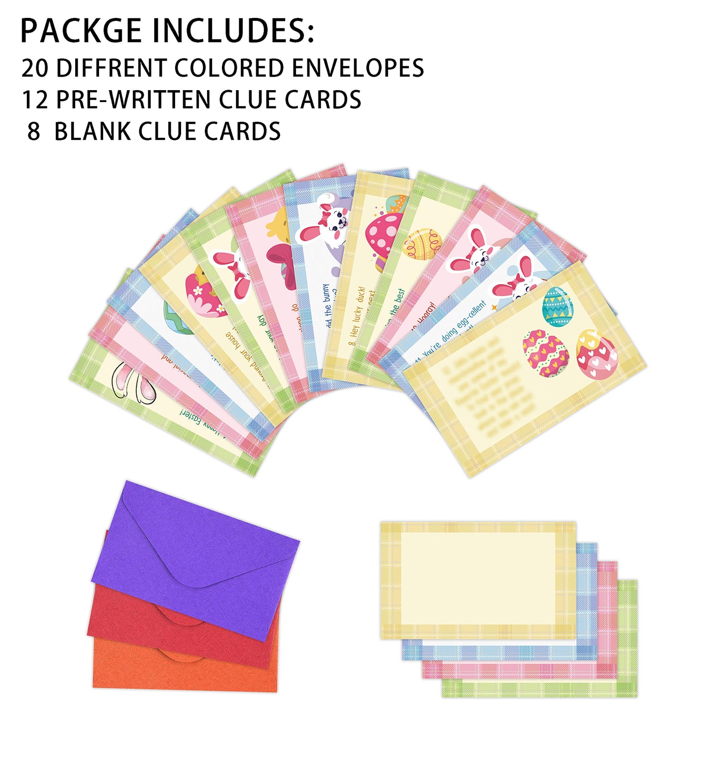 Heznzxq Easter Treasure Hunt Clues Game Cards, Bunny Scavenger Hunt Card Game(20 Cards With Envelopes), Indoor Ourdoor Party Gam