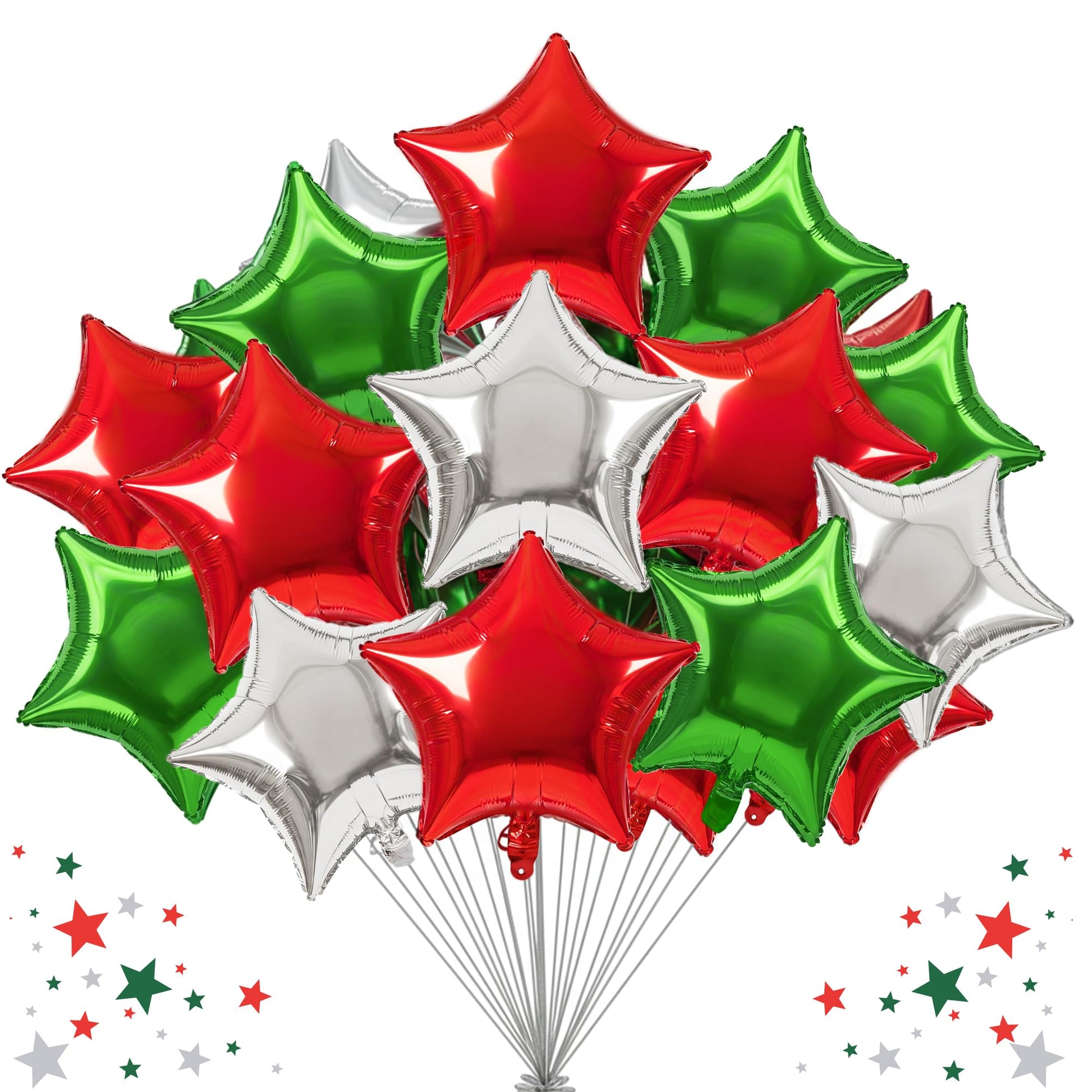 TONIFUL 30Pcs 18 Inch Large Red Green Silver Star Shape Foil Balloons Big Stars Helium Mylar Ballons for Halloween Chrismas Birt