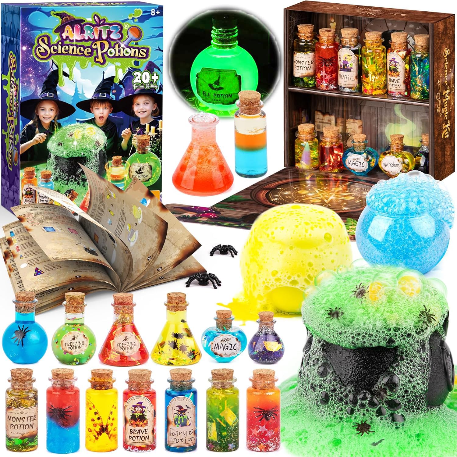 Alritz Science Potion Kits for Kids - 23 Magic Mix Potion Bottles, Witches Cauldron, Birthday Party Christmas Decorations Gifts 