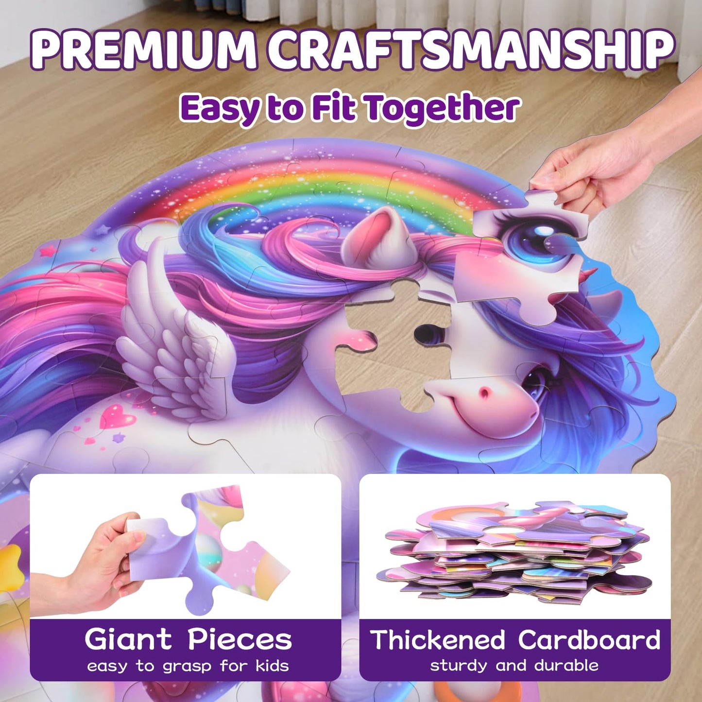 Hamiface 45 Pcs Unicorn Floor Puzzle for Kids Ages 3-6 Years Old- Large Toddler Puzzles Set, Educational Unicorn Activity Toys f