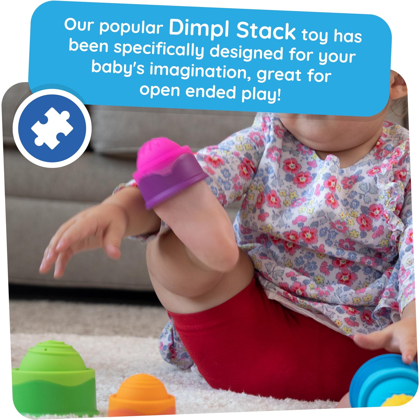 Fat Brain Toys Dimpl Stack Popping Stack & Nest Baby Toy, Sensory Toys For Babies 6 Months+, Fidget Toys For Toddlers
