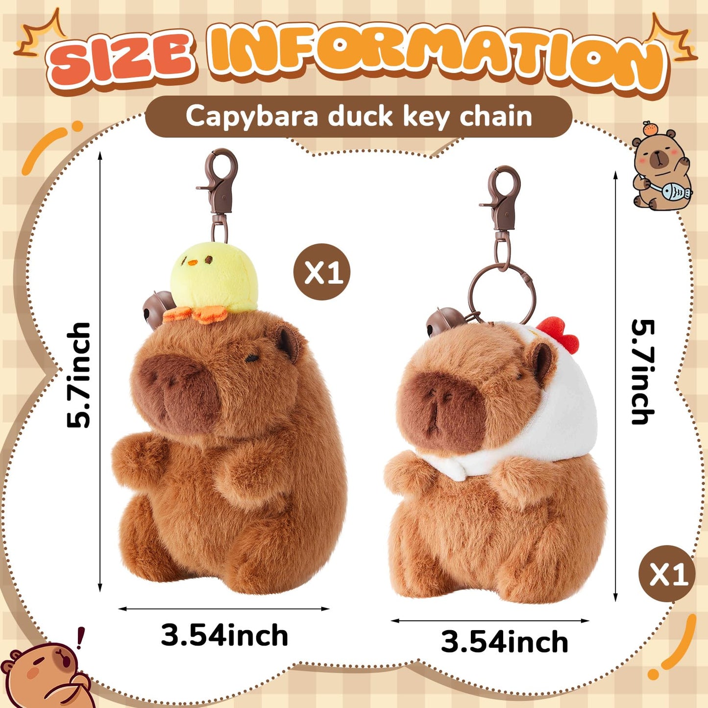 Simgoing 2 Pcs Capybara Plush Keychain Capybara Stuffed Animals Toy Pendant For Graduation Gifts Exchange Birthday Party(White H