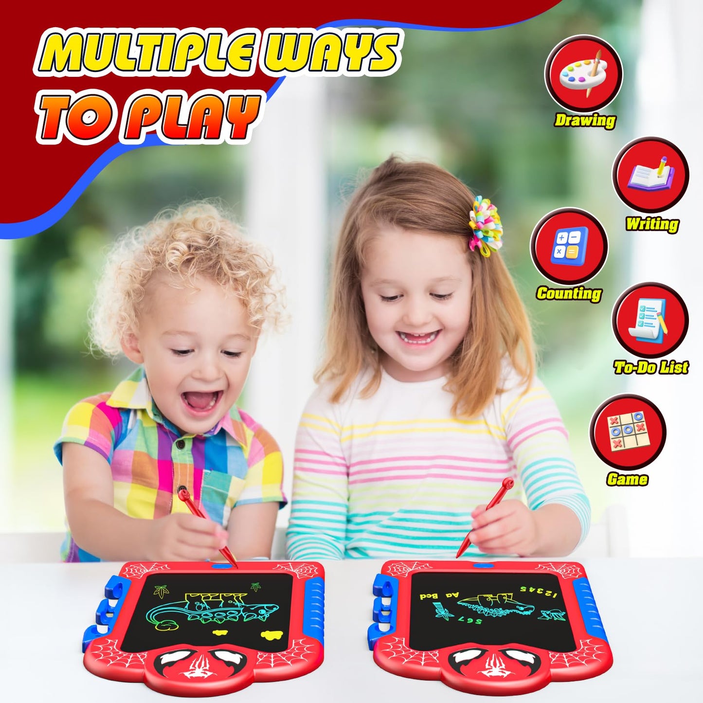 LCD Writing Tablet for Kids: Spidolapse 2 PCS Doodle Board & Drawing Pad Birthday Gift for 3 4 5 6 7 8 Year Old Boys Girls Toddl