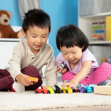 Melissa & Doug Wooden Cars Vehicle Set In Wooden Tray - 9 Pieces Toy Cars, Vehicle Toys For Toddlers And Kids Ages 3+