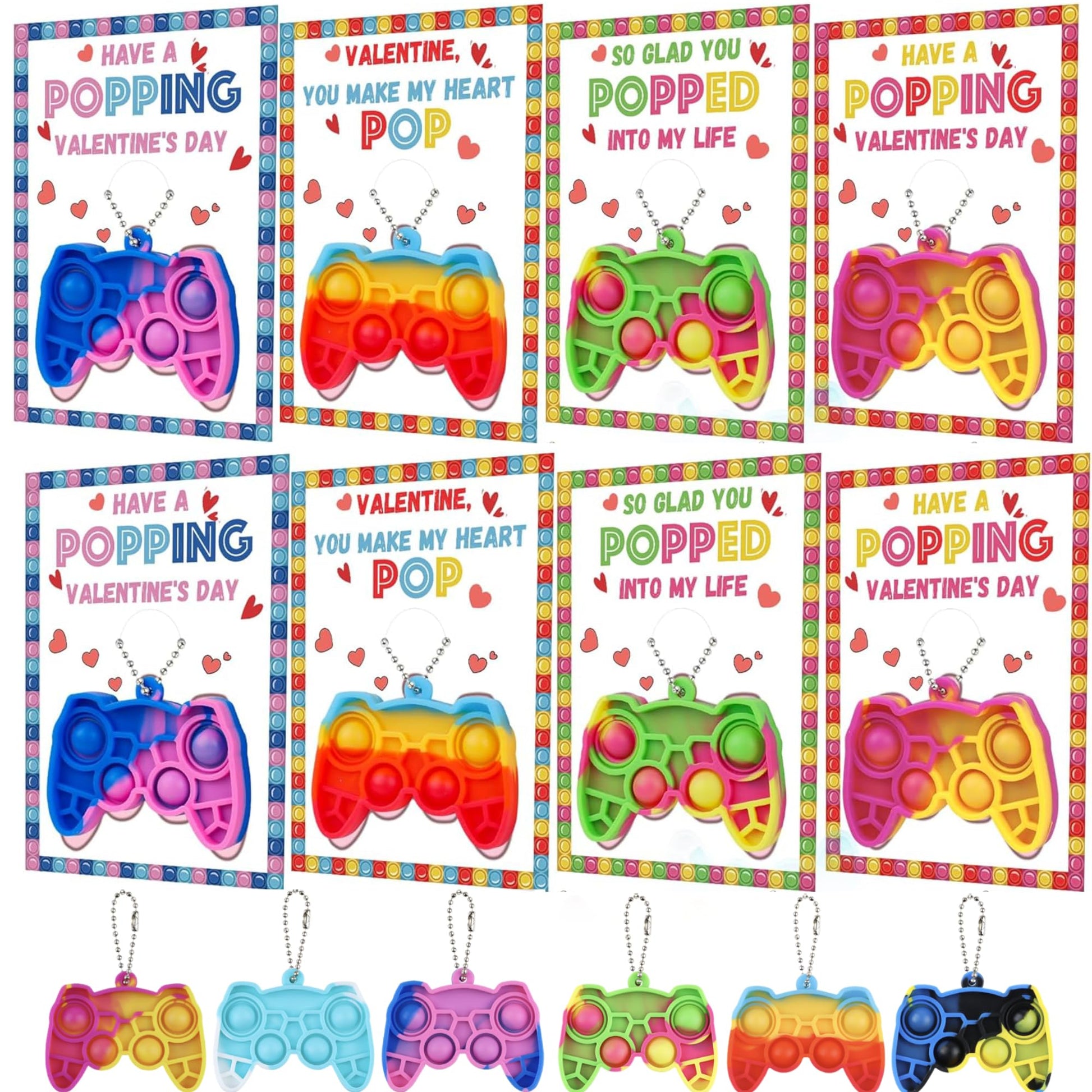 24 Pack Kids Valentines Day Cards With Mini Pop Fidget Keychain Valentines Day Gifts For Kids Classroom School, Valentines For K