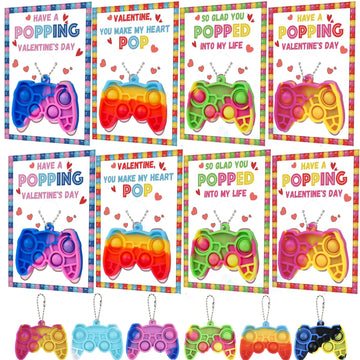 24 Pack Kids Valentines Day Cards With Mini Pop Fidget Keychain Valentines Day Gifts For Kids Classroom School, Valentines For K
