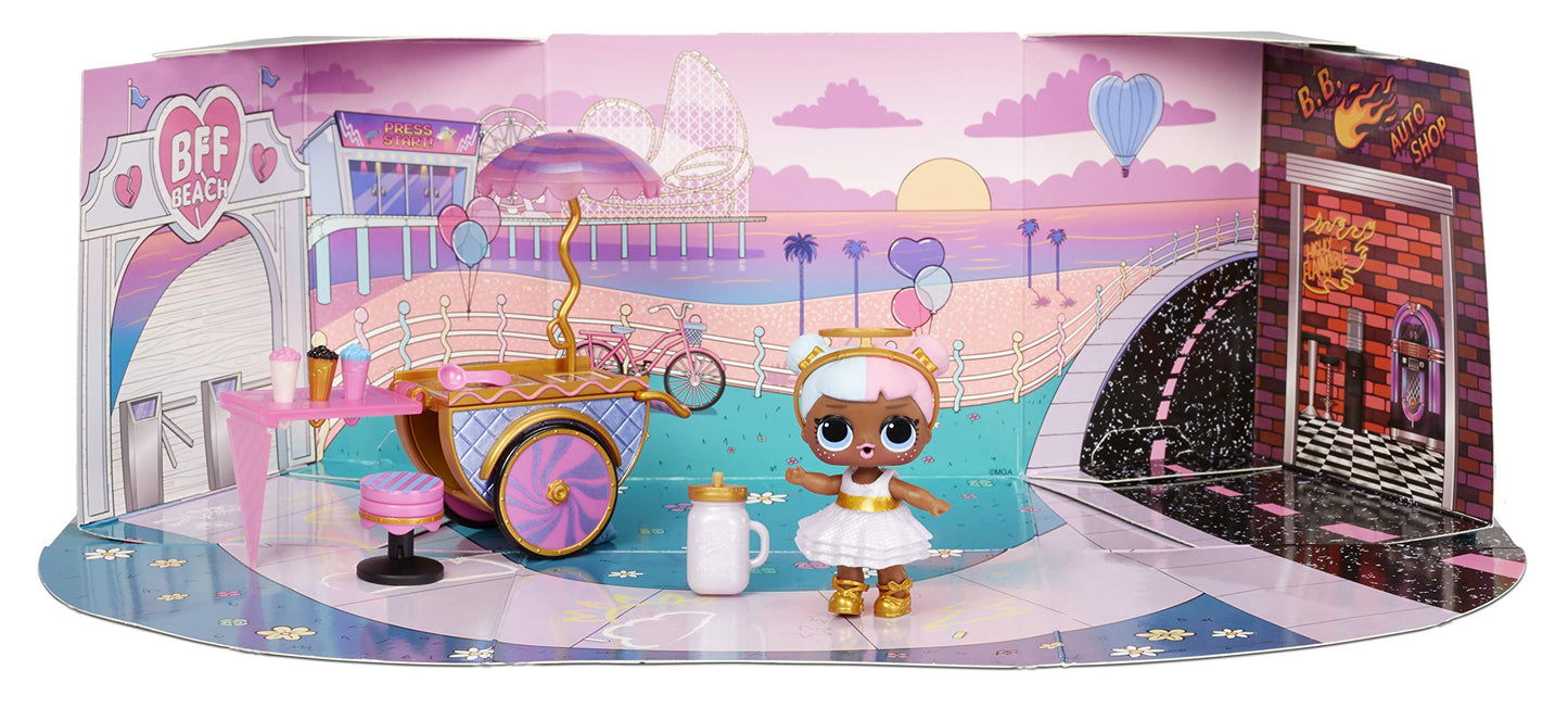 L.O.L. Surprise! LOL Surprise Furniture Sweet Boardwalk with Sugar Doll and 10+ Surprises, Doll Candy Cart Furniture Set, Access