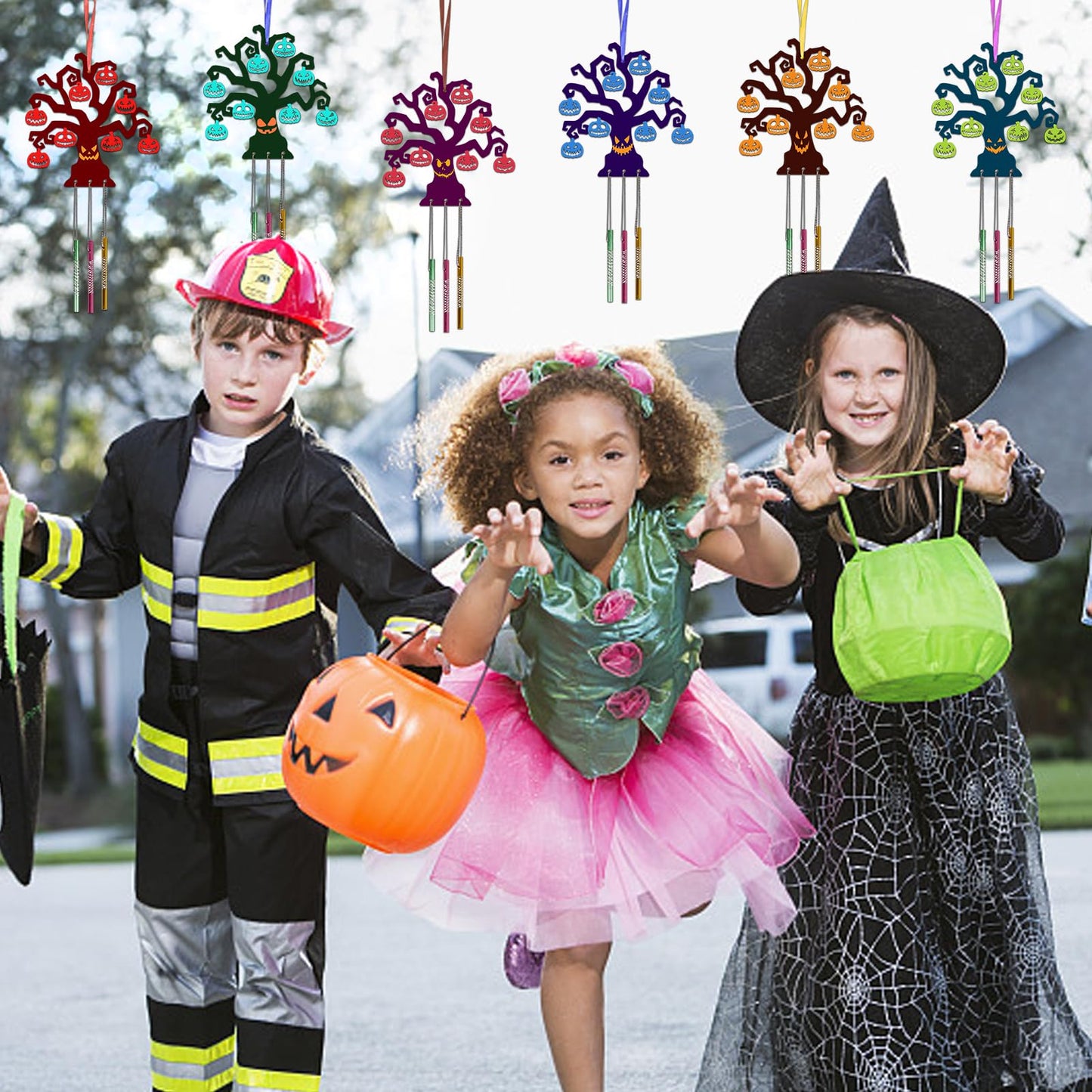 Fennoral 9 Pack Halloween Tree Wind Chime Kit For Kids Make You Own Wind Chimes Wooden Arts And Crafts Diy For Girls Boys Colori