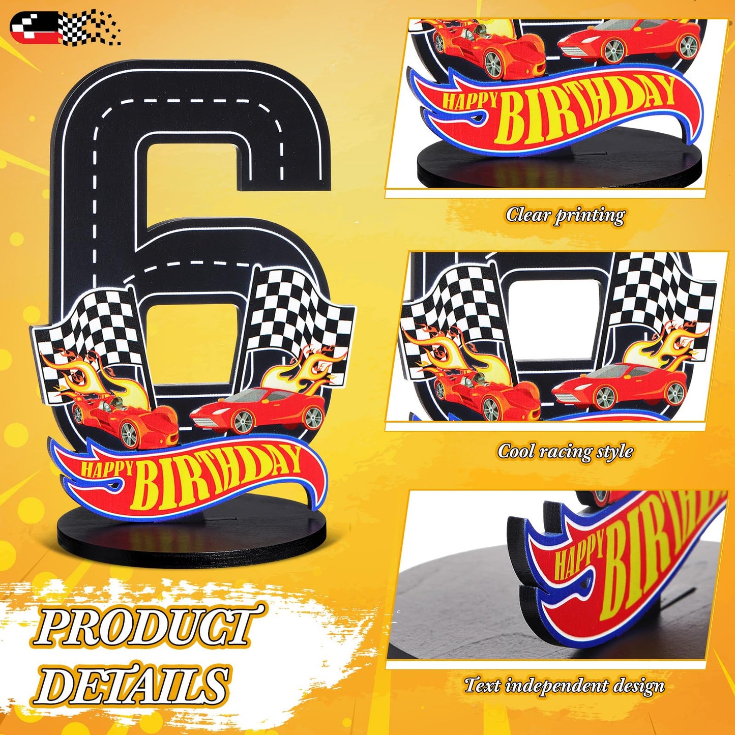 MiniInflat Race Car 6th Birthday Number Sign Centerpiece Race Car Theme 6th Birthday Party Supplies Wooden Table Decoration Phot